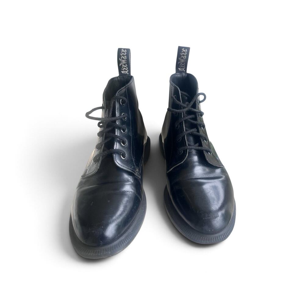Doc Dr. Martens Emmeline Boots Smooth Black Leather Size 7 Womens Lace Up Glossy